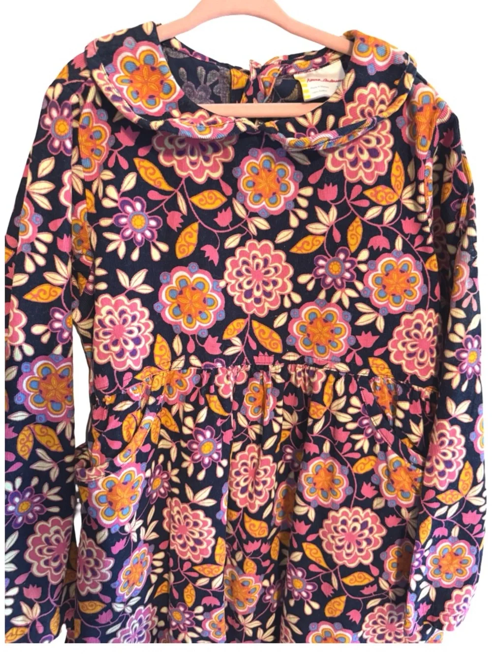 Hanna Andersson Girls Corduroy Floral Dress Size 130 (US 8) Purple Long Sleeve